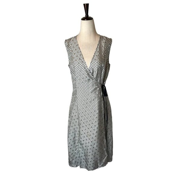 Diane Von Furstenberg Dress 4 Black And Ivory Silk Polka Dot Flare Side Tie Wrap - Picture 2 of 12